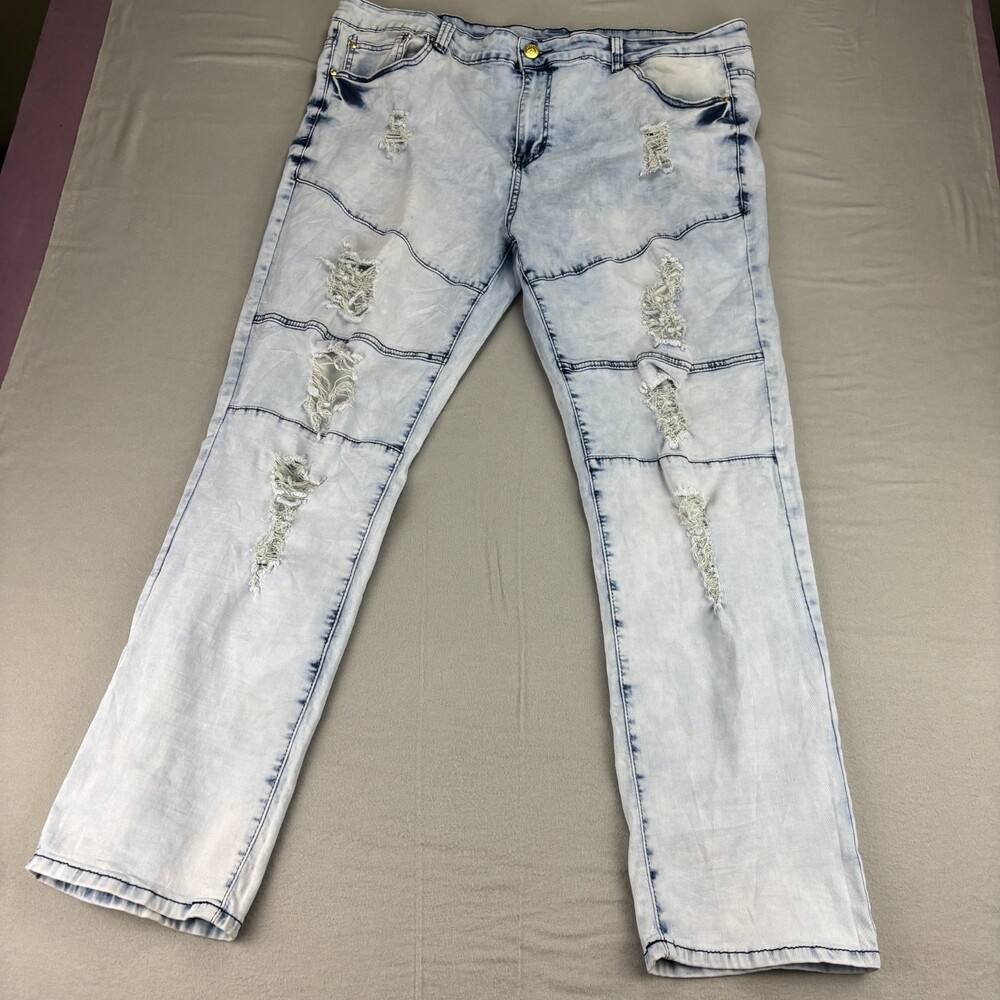 Argonaut Premium Denim Mens Jeans 44x32 Light Wash Distressed Baggy Biker Style